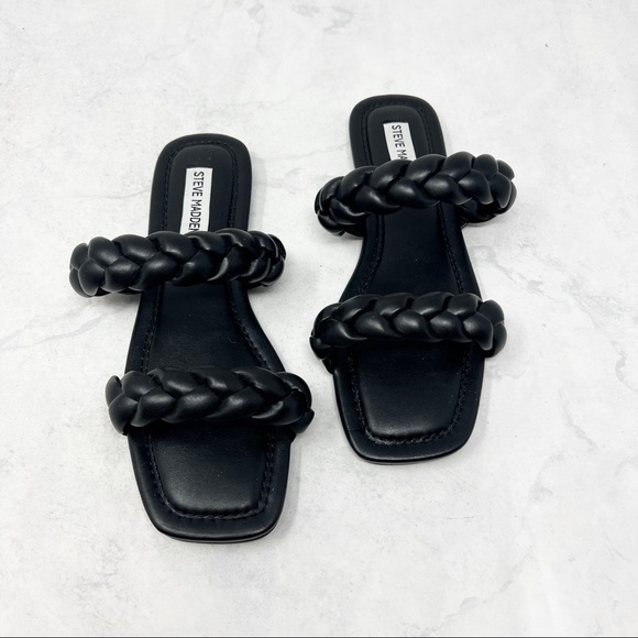[Steve Madden] Danney Black Braided Slide Sandals